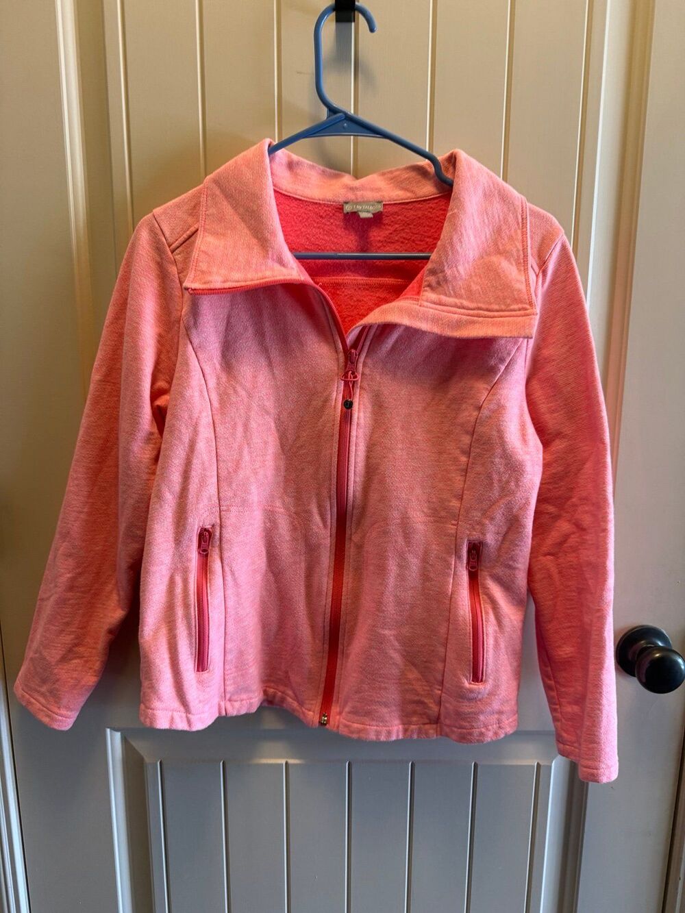 T By Talbots Petite Women Sz PM Coral Full ZIP Front with Zip Pockets Jacket
